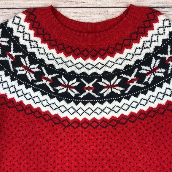 TALBOTS HOLIDAY YOKE FAIR ISLE CREWNECK SWEATER | Size Petite Small - Picture 3 of 9